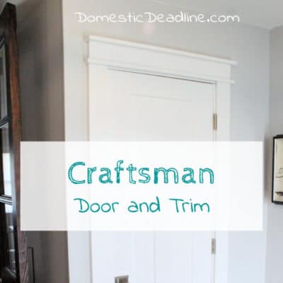 Learn how to give any house Craftsman style doors and trim. Using three panel pre-hung doors and lots of pre-primed 1x4 lumber for a dramatic DIY project. #woodinteriordoors #craftsmanwindowtrim www.domesticdeadline.com