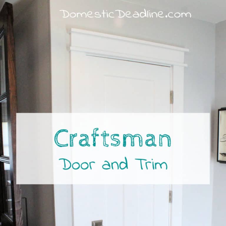 Learn how to give any house Craftsman style doors and trim. Using three panel pre-hung doors and lots of pre-primed 1x4 lumber for a dramatic DIY project. #woodinteriordoors #craftsmanwindowtrim www.domesticdeadline.com