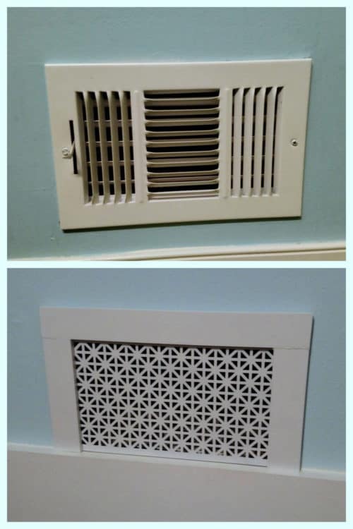 Learn how to make custom air vent covers that fit the style of your home instead of metal or plastic big box store vents. Customize to your home's style. #cheaphomerenovations #cheaphomeimprovement domesticdeadline.com