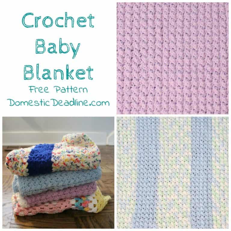 Easy crochet baby blanket great for using up yarn you have on hand. Free Pattern! Plus, lots of great ideas for using the craft supplies you already have. http://domesticdeadline.com