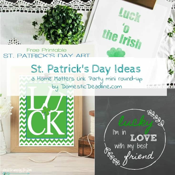 The Leprechauns are having fun sharing all sorts of St. Patrick’s Day Ideas. Get your green on and kiss the Blarney Stone. Find great food, decorating and party ideas, and more. Plus link up at Home Matters with recipes, DIY, crafts, decor - Domestic Deadline