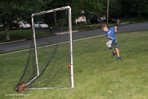 When our lacrosse goal had seen better days, we made a new frame for the old net using PVC piping. It's easy and cost-effective way to make. www.domesticdeadline.com