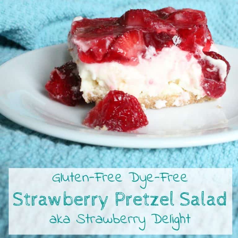 A gluten-free version of the traditional strawberry pretzel salad or strawberry delight using gluten-free pretzels, dye-free jello, and real whip cream. www.domesticdeadline.com