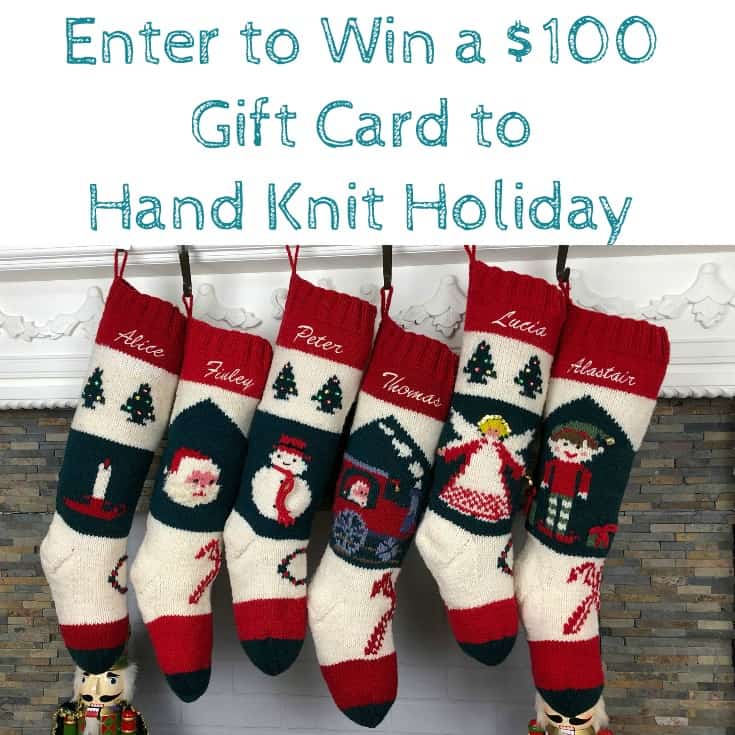 Enter to win a $100 gift card to Hand Knit Holiday and select your own personalized stockings. Part of the Christmas in July giveaway hop www.domesticdeadline.com