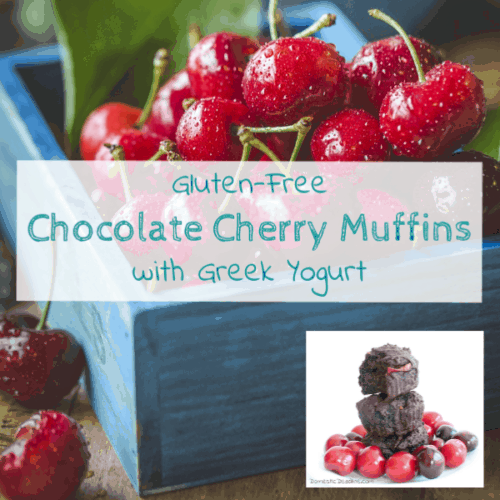 Using fresh or frozen cherries, this recipe turns out moist and yummy! Modified to be gluten-free, chocolate cherry muffins can be breakfast or dessert! www.domesticdeadline.com