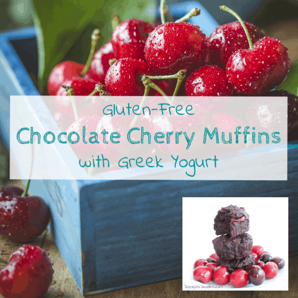 Using fresh or frozen cherries, this recipe turns out moist and yummy! Modified to be gluten-free, chocolate cherry muffins can be breakfast or dessert! www.domesticdeadline.com