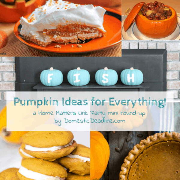 Find pumpkin ideas for recipes, decor, crafts, diy projects, and more! Plus, link-up at Home Matters. #pumpkin #PumpkinIdeas #HomeMattersParty www.domesticdeadline.com