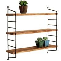 MyGift Modern Industrial Metal & Torched Wood Adjustable Wall Mounted 3-Tier Shelf
