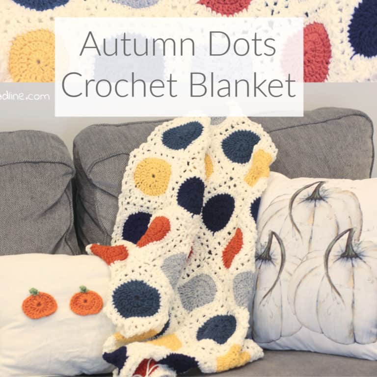 Learn how to make the Autumn Dots Blanket, with a free crochet pattern. Sized for a baby blanket, great for stash busting, color options are endless DomesticDeadline.com