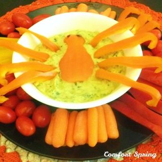 Image for Halloween Spider on Spinach Artichoke Hummus