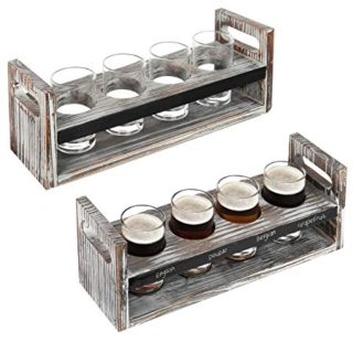 Image for Set of 2 Wood Beer Flight Serving Caddies with Tasting Glasses
