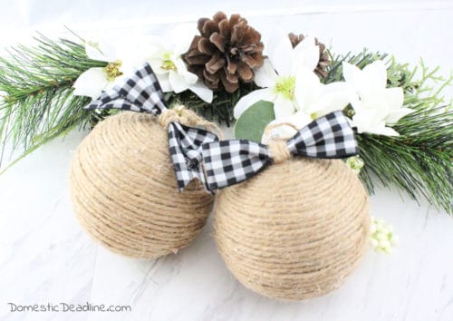 Learn how easy it is to make a rustic twine ornament. A great way to make inexpensive ornaments or update old ornaments that no longer go with your style. DomesticDeadline.com