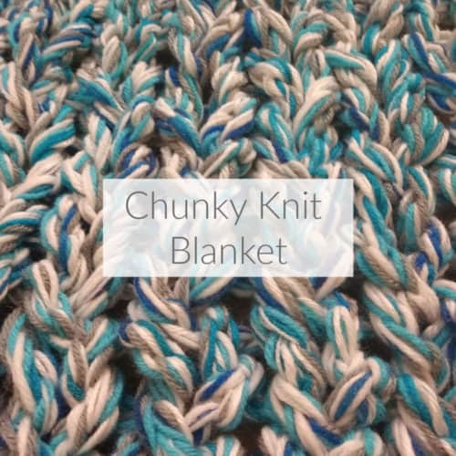 Learn how to turn lots of leftoer yarn into a chunky knit blanket. Customize with any colors to match any decor. Plus stash busting craft blog hop. DomesticDeadline.com