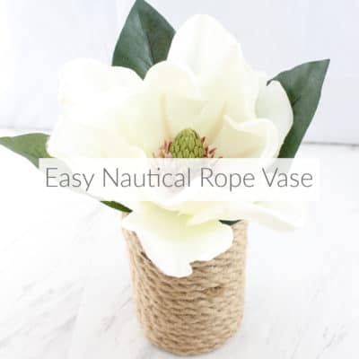 Learn how easy it is to make this sweet little nautical rope vase. A great addition to coastal, rustic, farmhouse and other decors. Plus coastal craft links DomesticDeadline.com