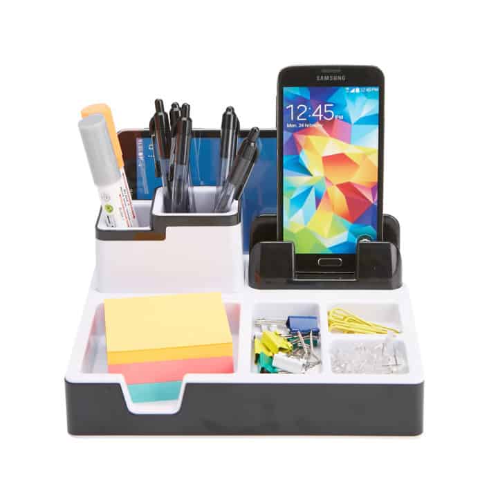 Image for Mind Reader Desk Supplies Organizer with USB Port Charging Station, Black - Walmart.com