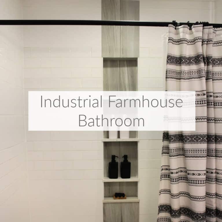 See how my industrial farmhouse bathroom turned out in the final reveal. Learn how we made the best of the space and budget. DomesticDeadline.com