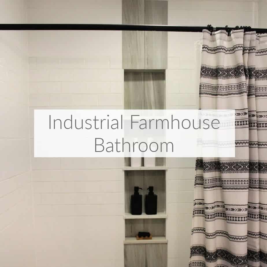 See how my industrial farmhouse bathroom turned out in the final reveal. Learn how we made the best of the space and budget. DomesticDeadline.com