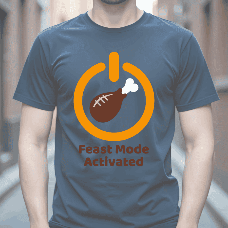 Free funny Thanksgiving SVG — Feast Mode Activated with turkey leg, football laces, and power button. Perfect for Cricut or Silhouette Thanksgiving crafts.
