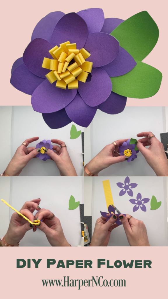 Beautiful layered 3D paper flower made with a Cricut cutting machine, featuring curled petals and realistic dimensional design perfect for DIY paper crafts.