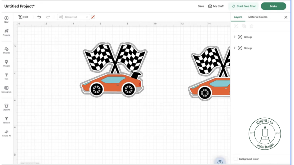 Cake topper SVG file uploaded into Cricut Design Space before customization.