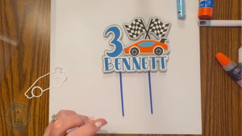 Final personalized cake topper race car with name and year