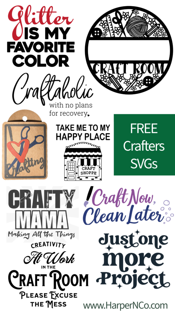 Get these free crafting themed svgs including one to create your own personalized craft room sign
